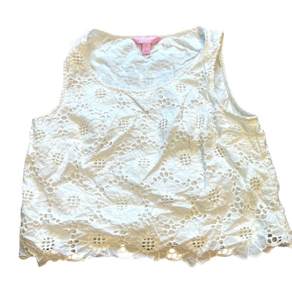 Lilly Pulitzer White Lace Cropped Top Blouse Size 2